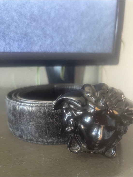 Versace Other - Versace Black Leather Belt with Glossy Black Medusa Buckle